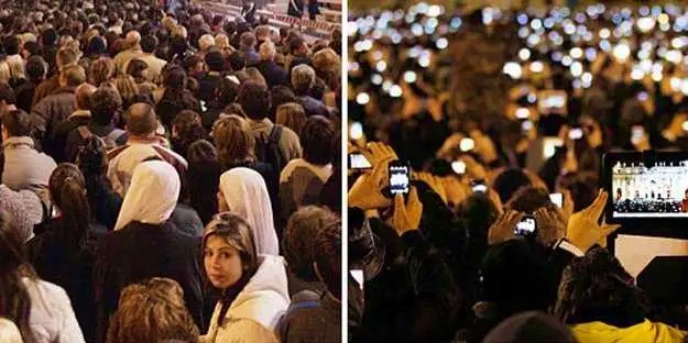 2005 ve 2013 yıllarında Vatikan'da düzenlenen törenlerde çekilen bu iki ayrı kare çok şey anlatıyor...